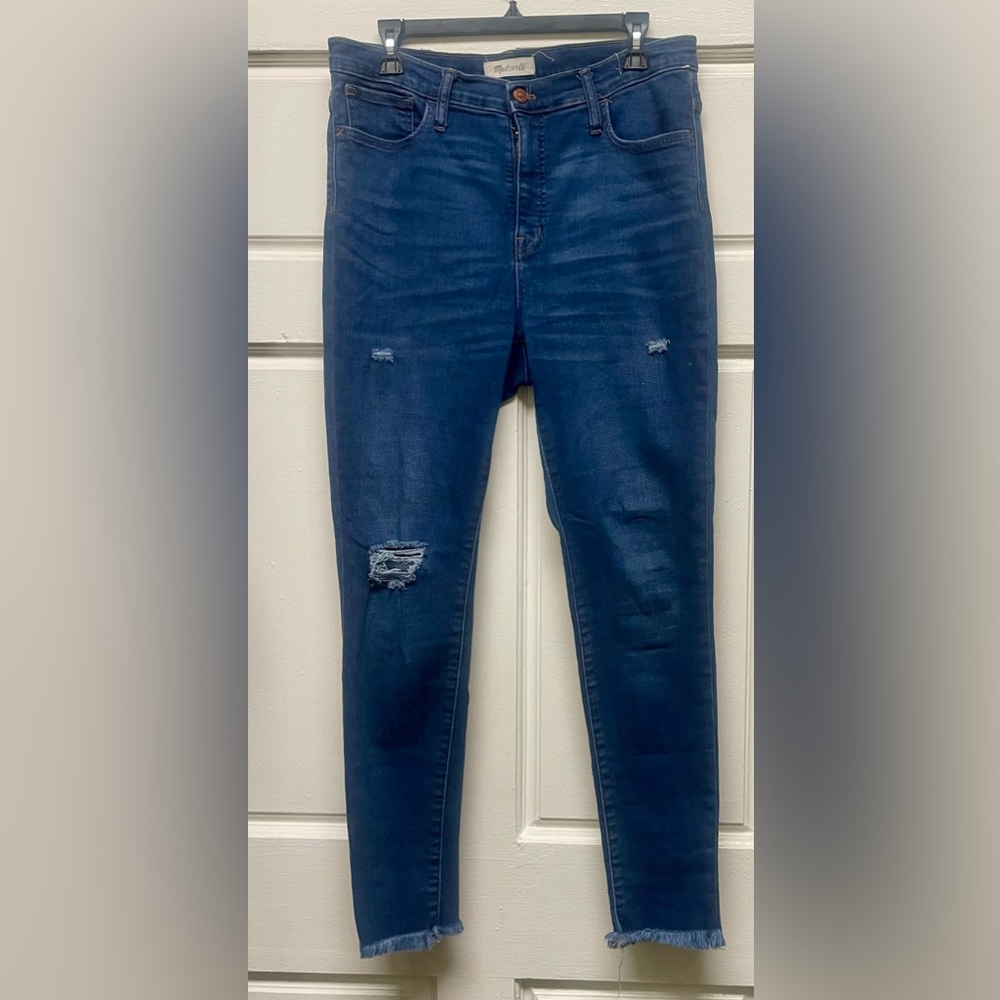 Madewell Dark Blue Skinny Jeans with Distressed Details